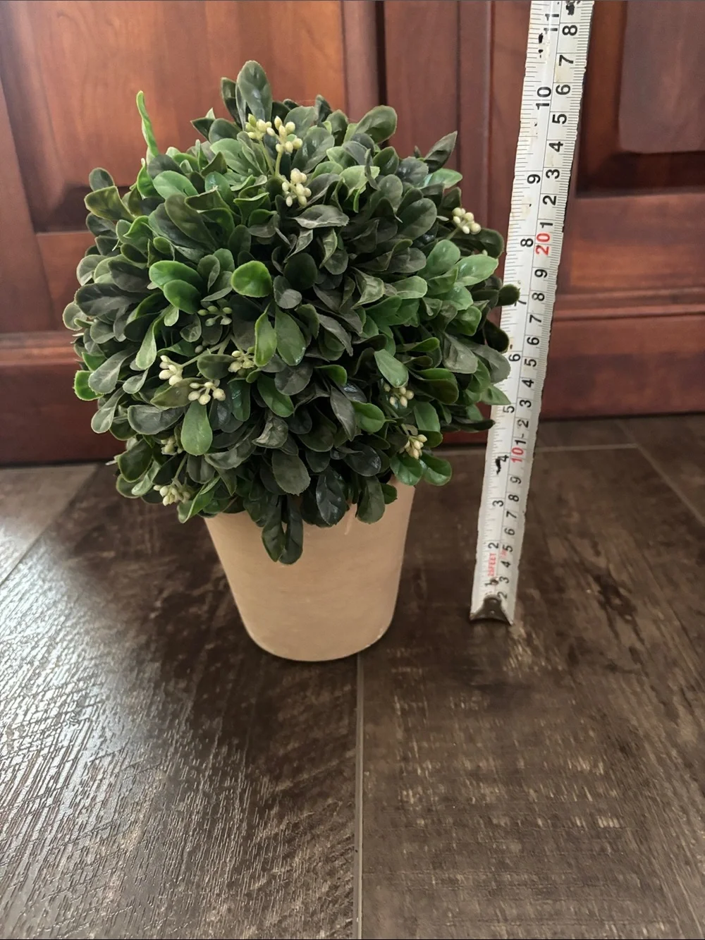 Artificial boxwood topiary plant rounded green foliage ball & wall metal planter